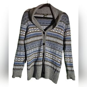Eddie Bauer 100% Lambs Wool Fair Isle button up Cardigan